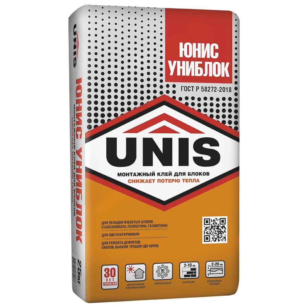 Цементный кладочно-монтажный клей УНИБЛОК UNIS, 20 кг