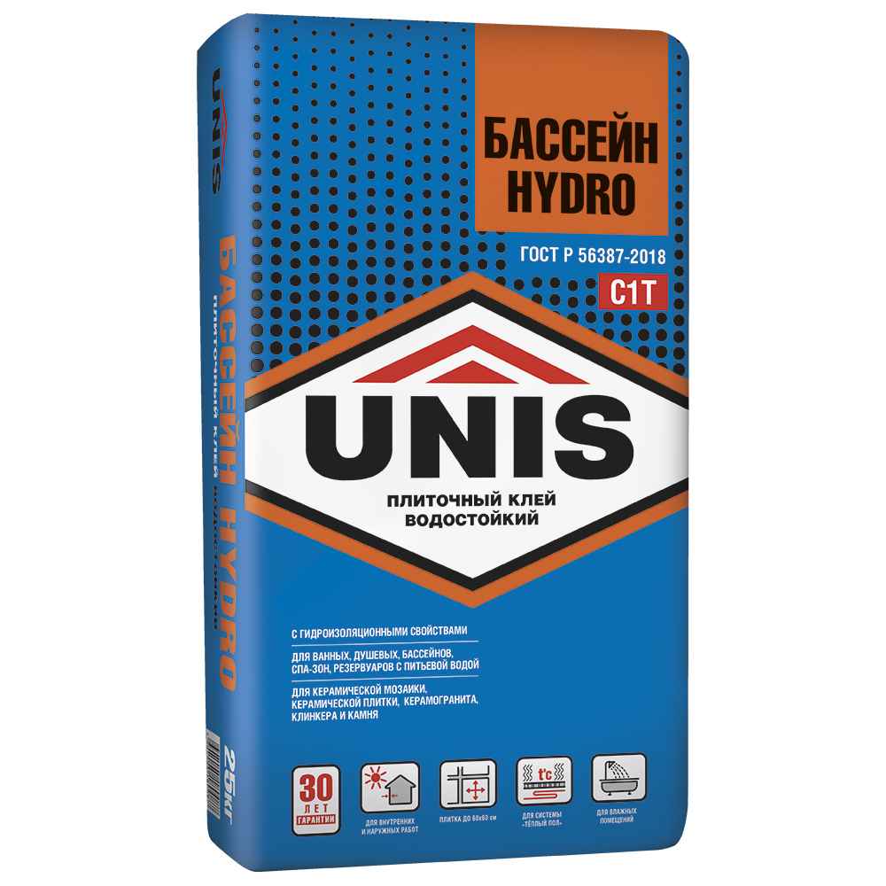 Плиточный клей с гидроизоляционными свойствами Бассейн Hydro, 25 кг