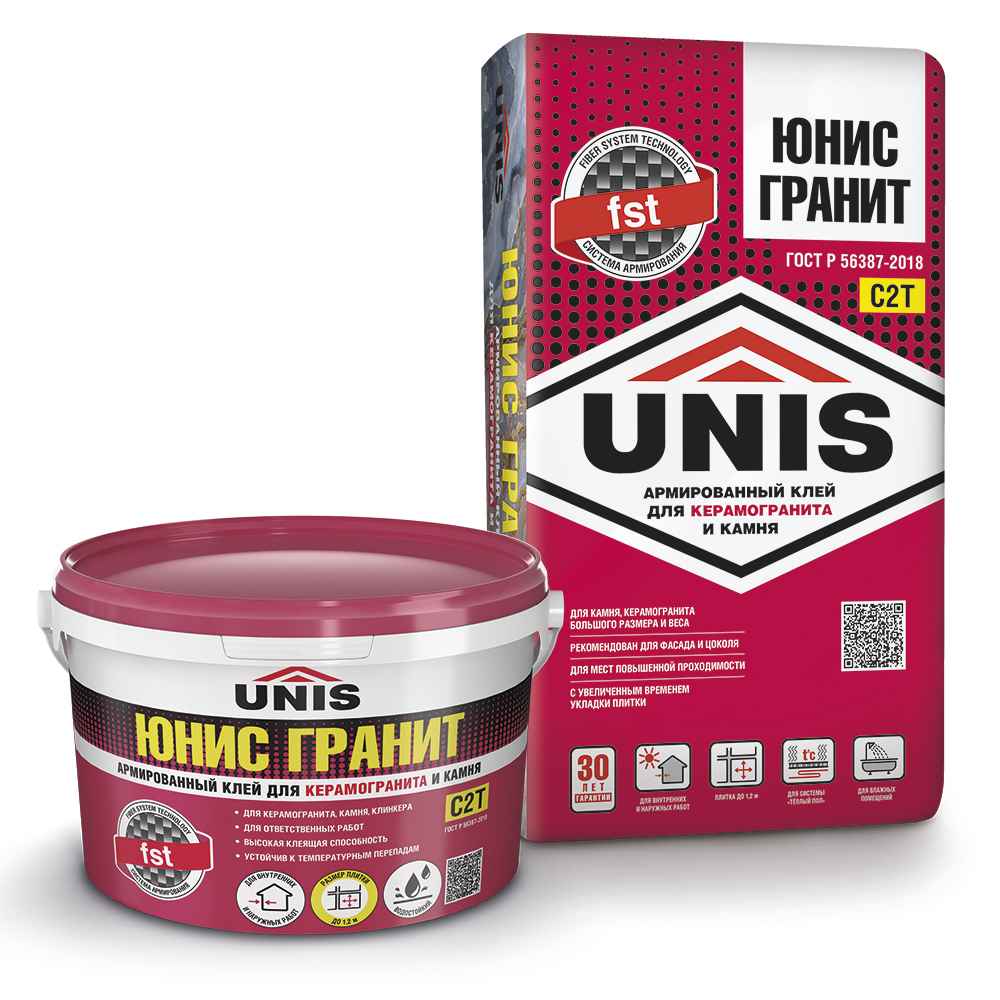Армированный клей для плит большого размера и веса Юнис Гранит, 5 кг