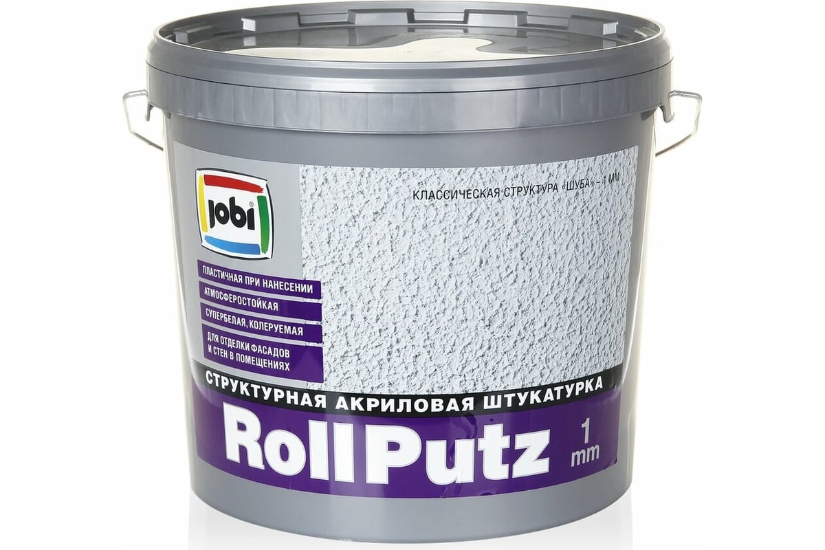 Штукатурка структурная  декоративная под покраску Jobi   ROLLPUTZ 1мм цвет Белый,16 кг
