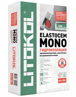 Однокомпонентная эластичная полимерцементная гидроизоляция ELASTOCEM MONO, 20 кг