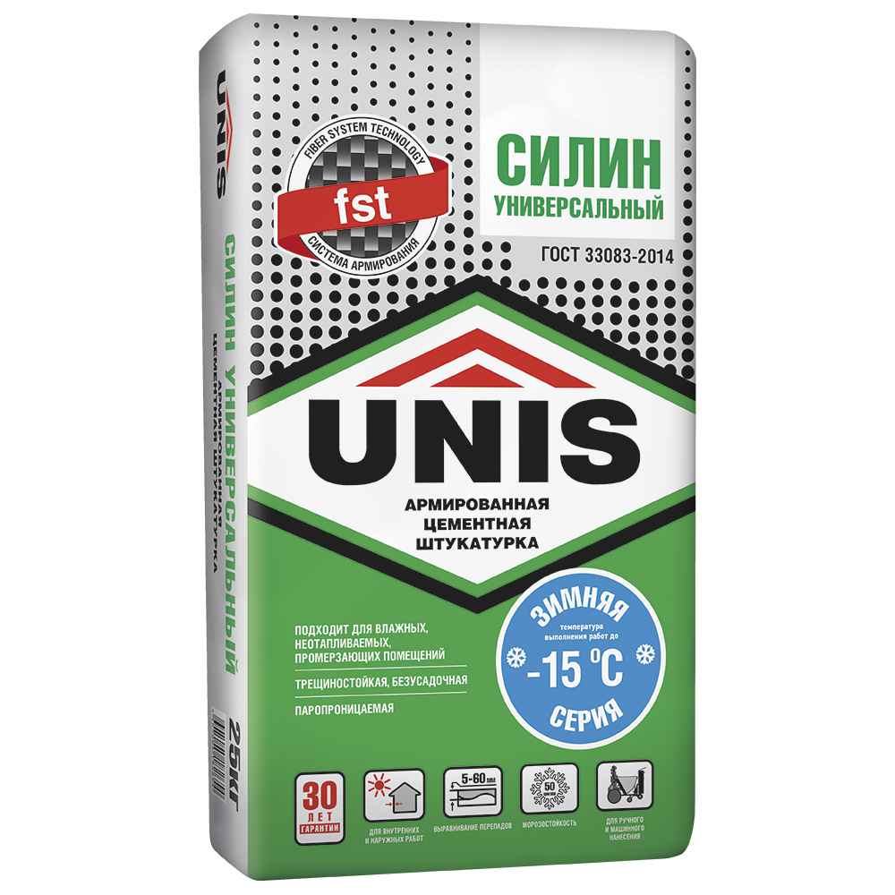 Универсальная цементная штукатурка СИЛИН УНИВЕРСАЛЬНЫЙ UNIS (зима), 25 кг