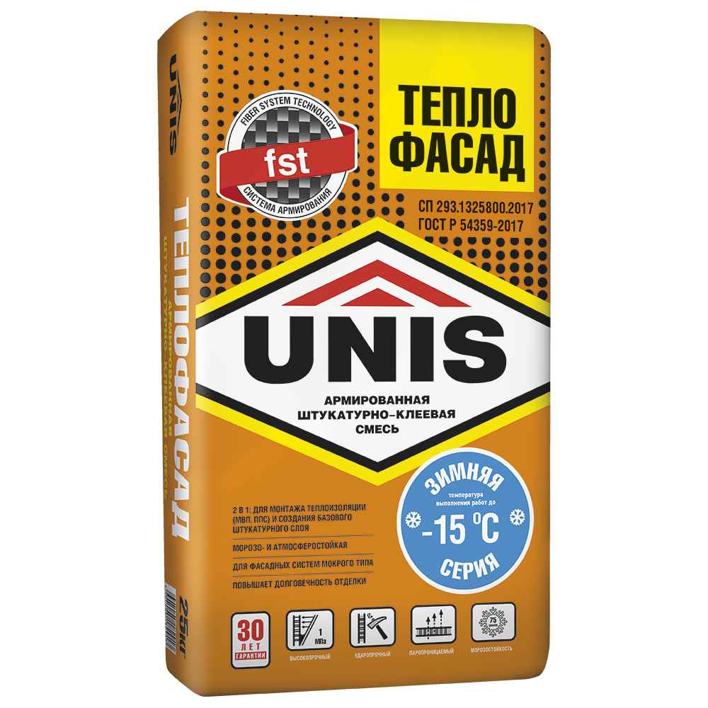 Клей для монтажа теплоизоляции (МВП, ППС) ТЕПЛОФАСАД UNIS (зима), 25 кг