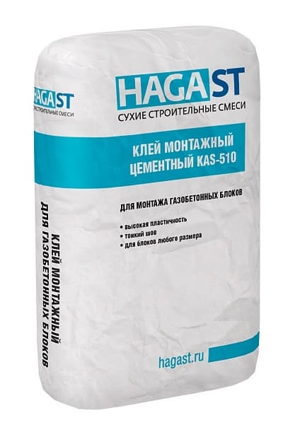Клей монтажный для газобетонных блоков KAS-510 Белый, 25 кг