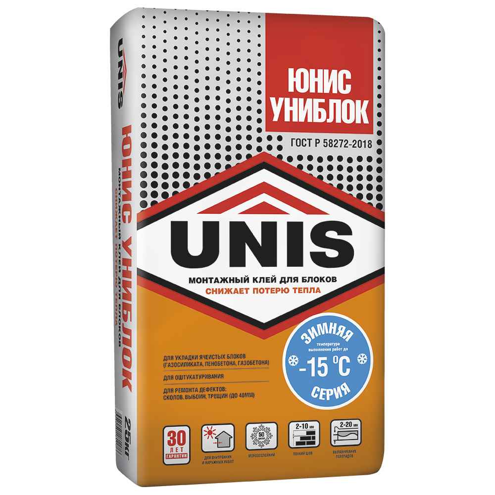 Цементный кладочно-монтажный клей УНИБЛОК UNIS (зима), 20 кг