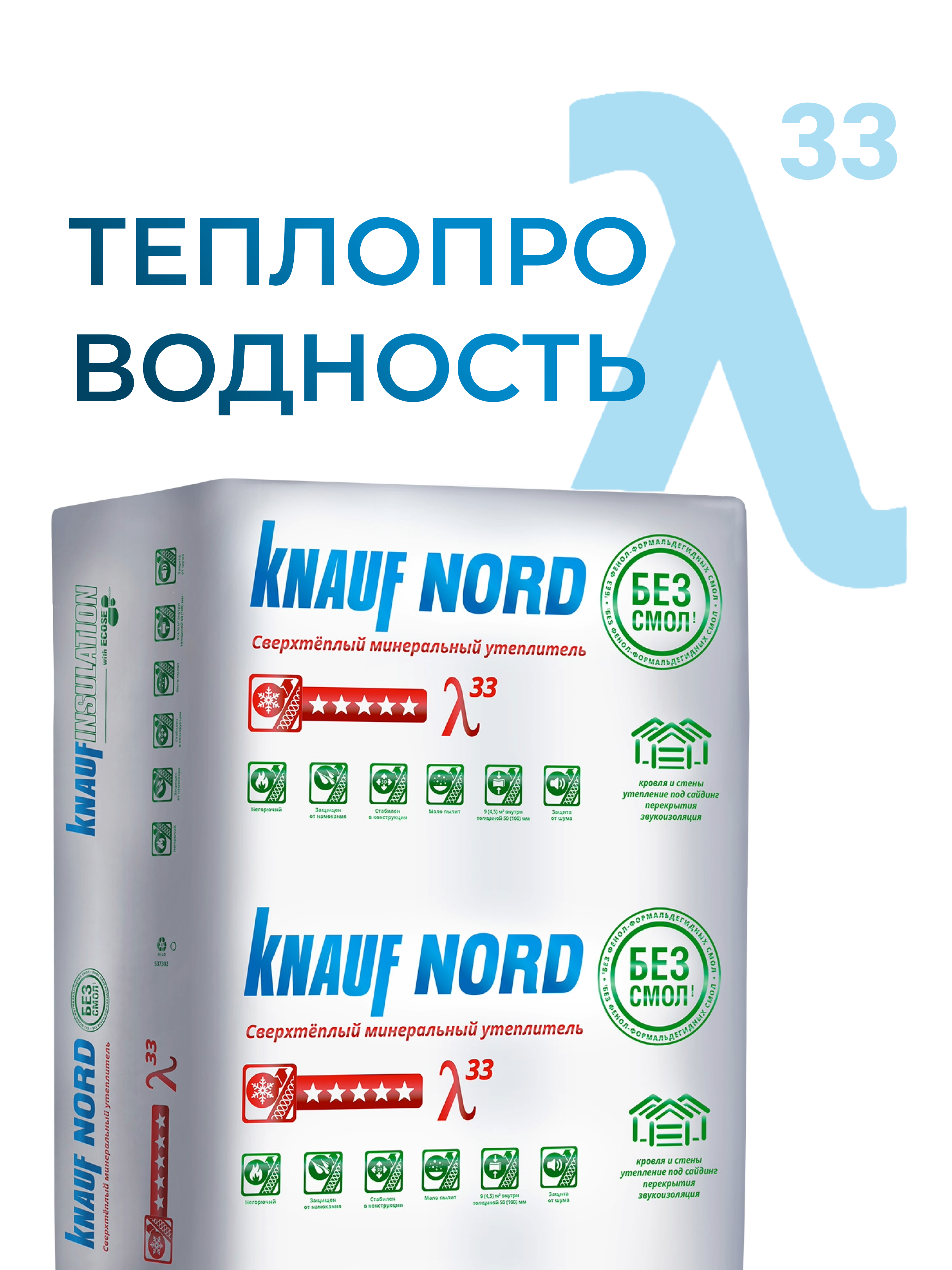 Утеплитель KNAUF NORD 1250x600x50, 9 м2 / 12 плит