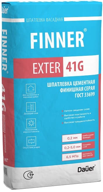 Шпатлевка цементная финишная серая Dauer FINNER® EXTER 41 G, 20 кг