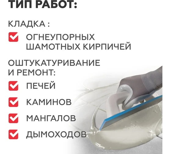 Универсальный термостойкий раствор для кладки огнеупорных кирпичей PLITONIT СуперКамин Огнеупор, 20 кг