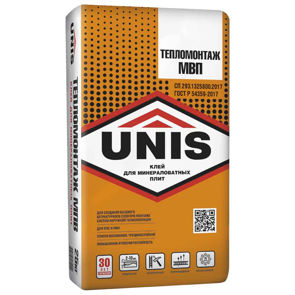 Клей для крепления пенополистирольных плит ТЕПЛОМОНТАЖ МВП UNIS, 25 кг